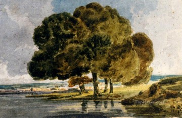 Thomas Girtin Painting - Árboles en la orilla del río, pintor de acuarela, paisaje Thomas Girtin